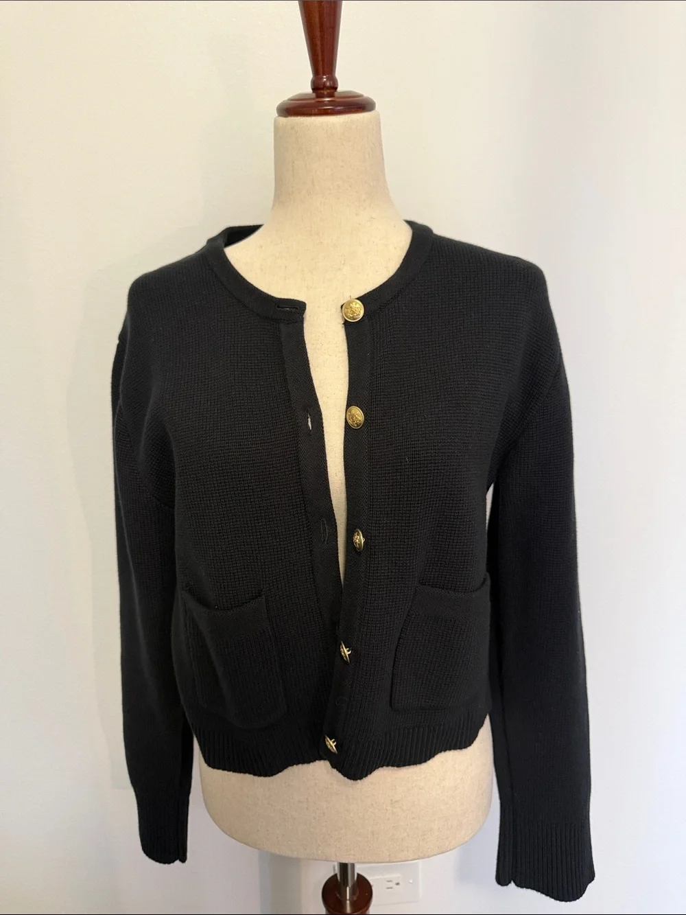 J. Crew Black Knit Cardigan with Gold Buttons